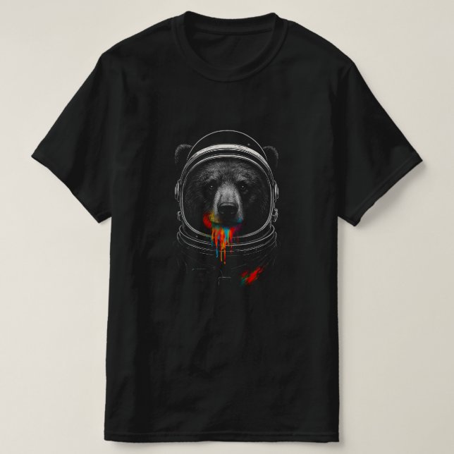 Astronaut Bear with Neon Paint Drips – Cosmic Anim T Shirt (Design framsida)