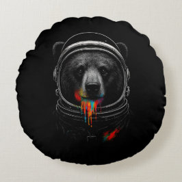 Astronaut Bear with Neon Paint Drips Cosmic Animal Rund Kudde