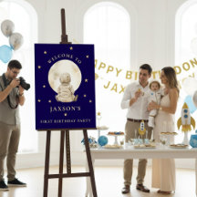 Astronaut Bebis Måne Stjärnor Flotta Födelsedag Vä