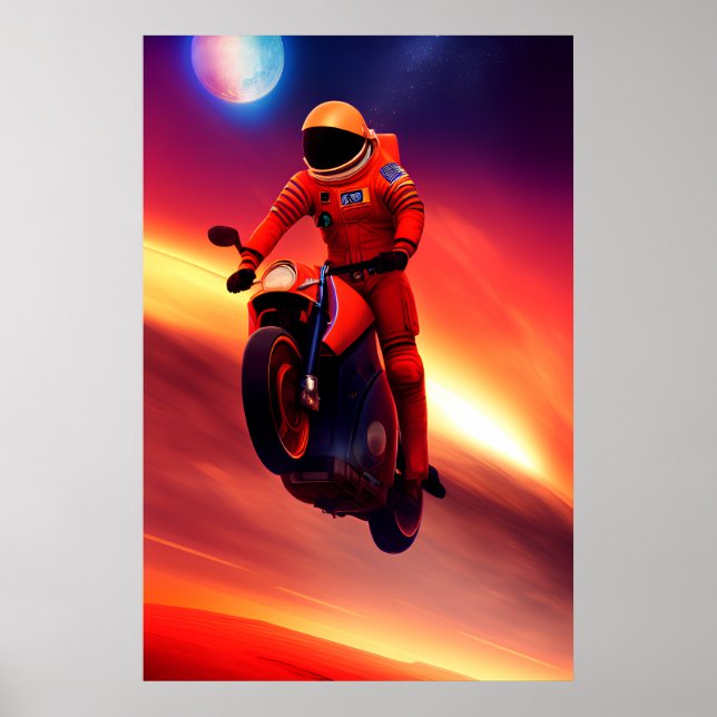 Astronaut-Biker i Space Graphic Sci-Fi Art Poster (Framsidan)