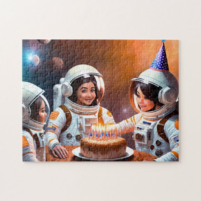 Astronaut Birthday 2 Photo Puzzles Internet Jigsza Pussel (Horisontell)