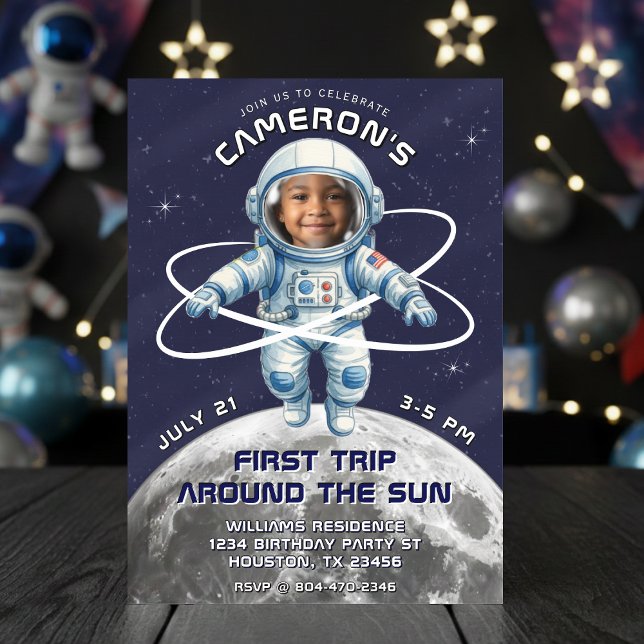 Astronaut Birthday Party 1st Trip Around the Sun Inbjudningar (Skapare uppladdad)