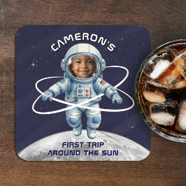 Astronaut Birthday Party 1st Trip Around the Sun Underlägg Papper Kvadrat