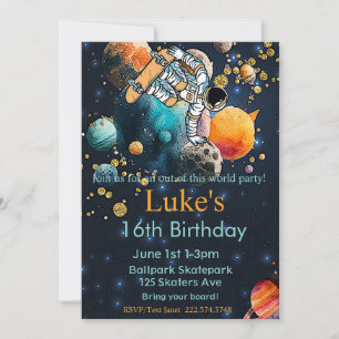 Astronaut Birthday, Skateboard Birthday, Space Inbjudningar