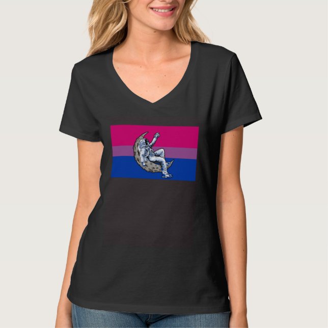 Astronaut Bisexual Pride Flag Crescent Moon Outer  T Shirt (Framsida)