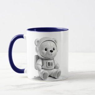 Astronaut Björn Illustration Söt Grå Mugg