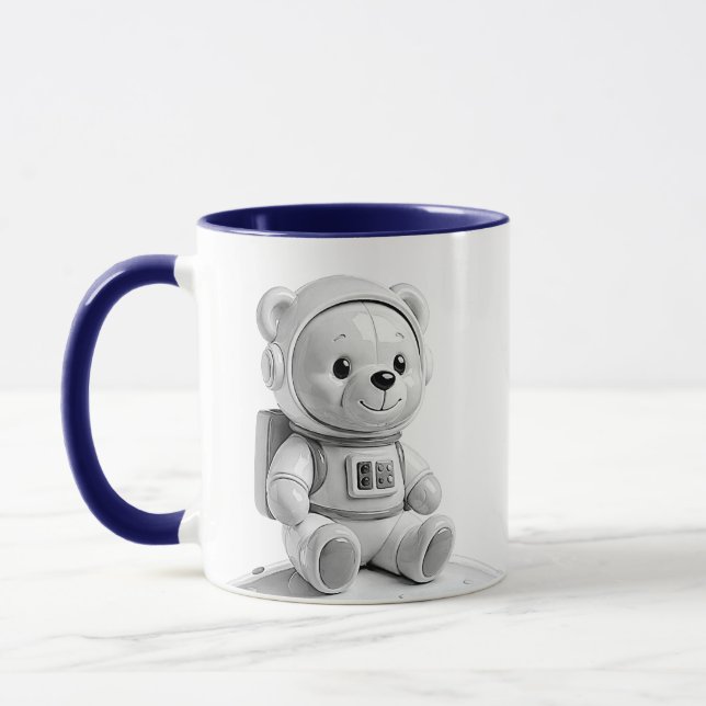 Astronaut Björn Illustration Söt Grå Mugg (Vänster)
