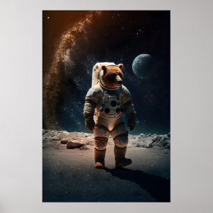 Astronaut Björntryck Rolig Grizzly i rymddräkt Poster