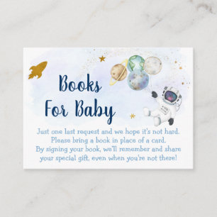 Astronaut Blå Guld Rymden Baby Shower Bokförfrågan Tilläggskort