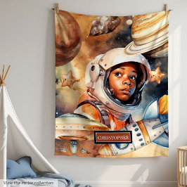 Astronaut Blanket för Black Boys Cute Space Gift Fleecefilt