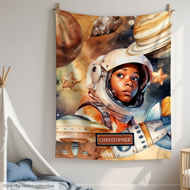 Astronaut Blanket för Black Boys Cute Space Gift Fleecefilt (Astronaut Blanket for Black Boys Cute Space Gift)