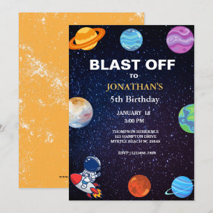 Astronaut Blast Av 5:e pojkarna Födelsedagsfest Inbjudningar