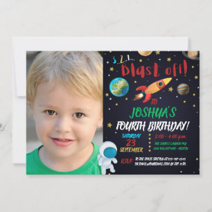 Astronaut Blast off Birthday Photo Inbjudningar