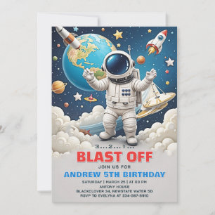 Astronaut Blast off Galaxy Födelsedagsfest Inbjudningar
