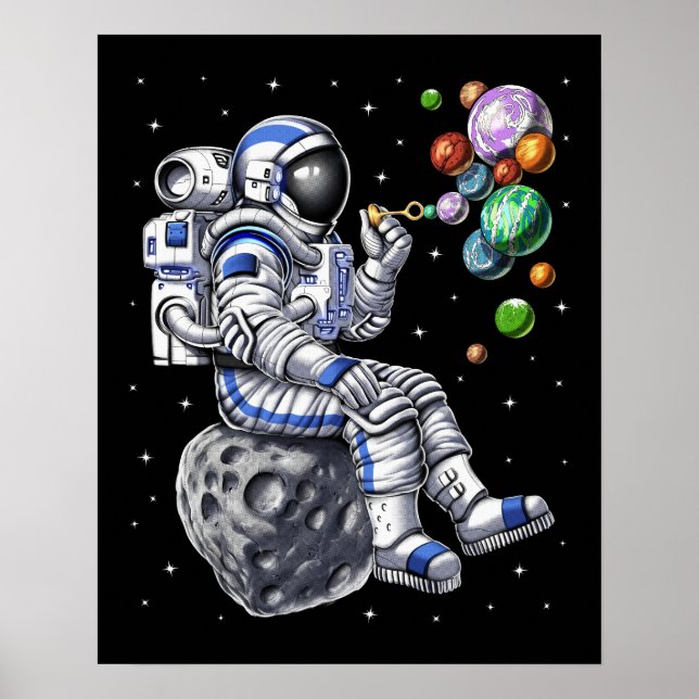 Astronaut Blowing Bubbles Poster (Framsidan)