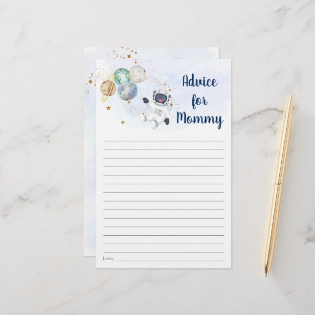 Astronaut Blue Guld Space Baby Shower Adress (Fram/Back In Situ)