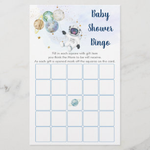 Astronaut Blue Guld Space Baby Shower Bingo Game