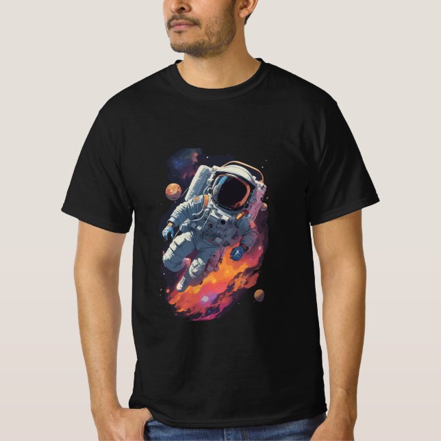 Astronaut Borttappad i Galaxy Background T Shirt (Framsida)