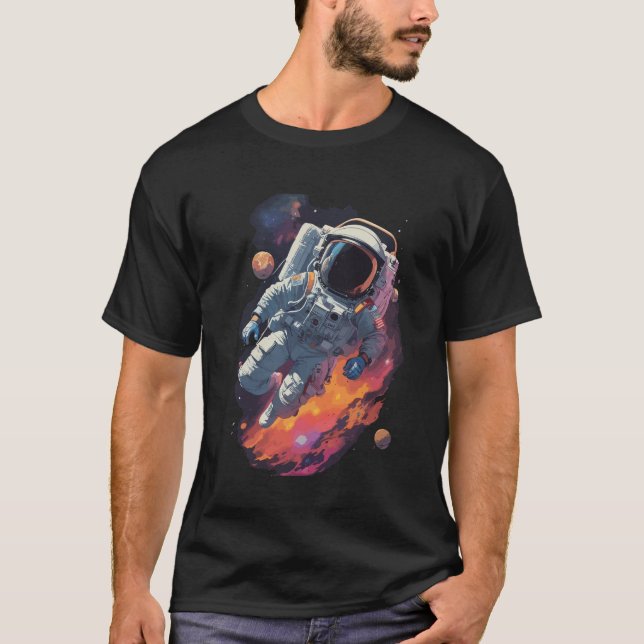 Astronaut Borttappad i Galaxy Background T Shirt (Framsida)
