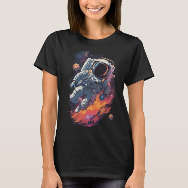 Astronaut Borttappad i Galaxy Background T Shirt (Framsida)