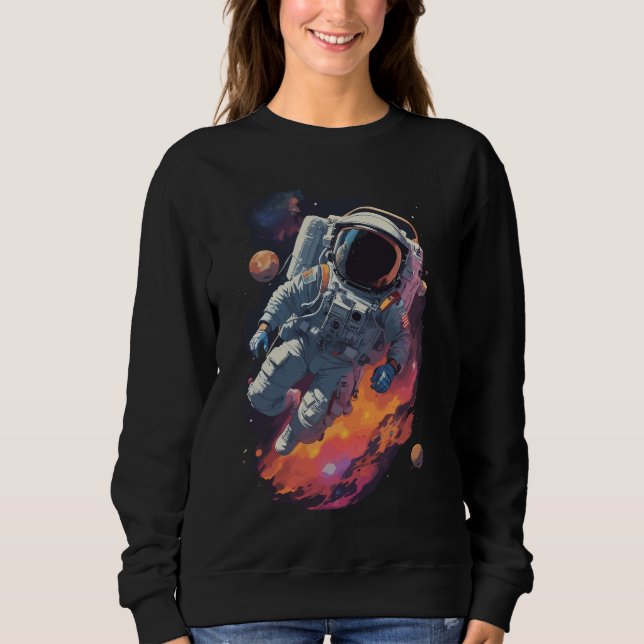 Astronaut Borttappad i Galaxy Background T Shirt (Framsida)