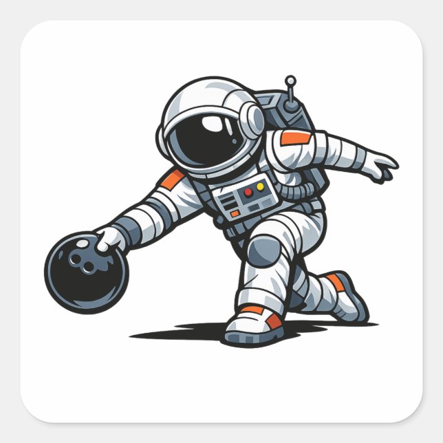 Astronaut Bowling Fyrkantigt Klistermärke (Framsida)