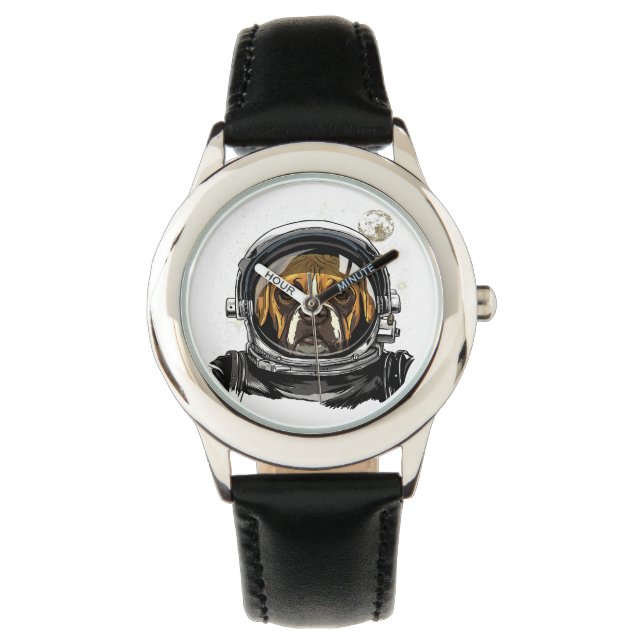 Astronaut Boxer Hund Space Exploration Astronomy Armbandsur (Framsida)