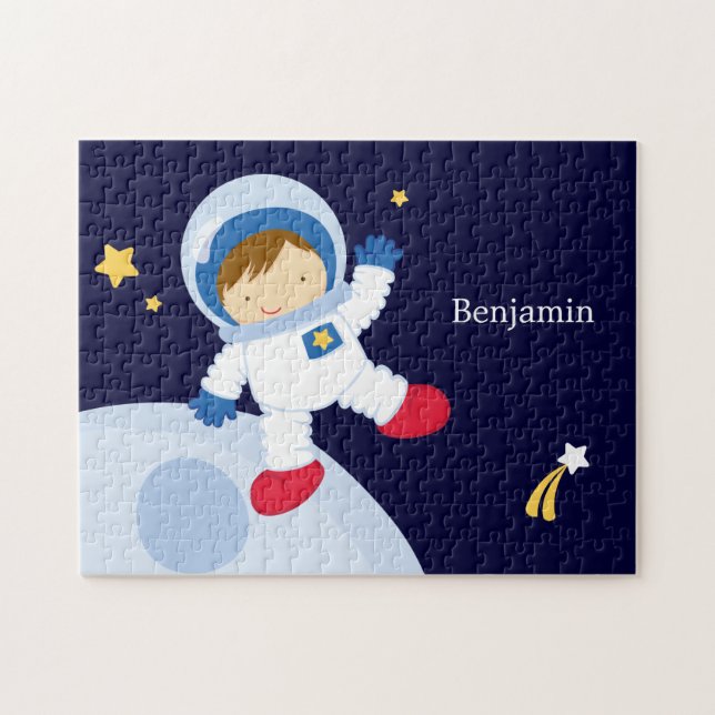Astronaut Boy Barn Personlig Pussel (Horisontell)