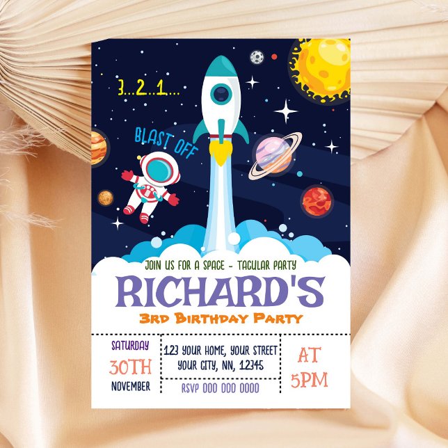 Astronaut Boy Birthday-inbjudan Inbjudningar (Skapare uppladdad)