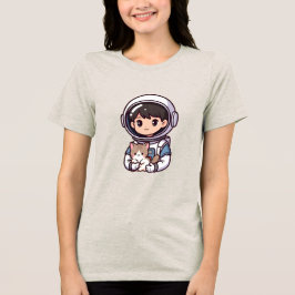 Astronaut Boy N' Cat Cute Cartoon Dreamer Womens T Shirt