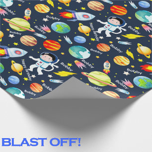 Astronaut Boy's Personalize Namn Rocket Man Presentpapper