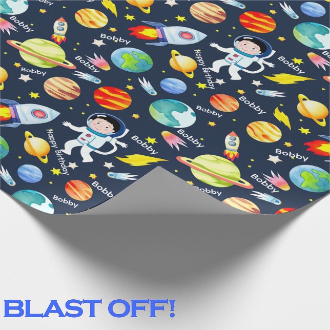 Astronaut Boy's Personalize Namn Rocket Man Presentpapper (Skapare uppladdad)