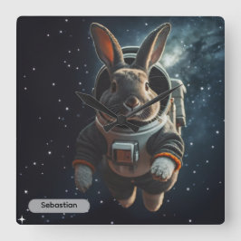 Astronaut Bunny Space Surreal Animal Custom Fyrkantig Klocka