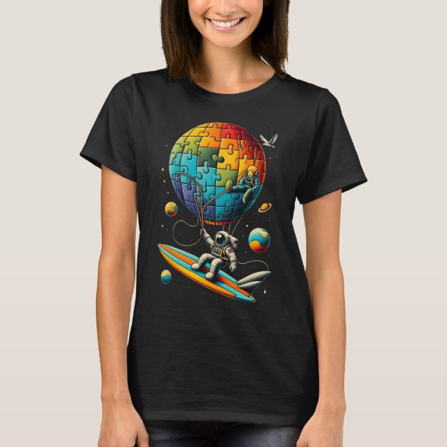 Astronaut Byllon Autism Awareness Space Autistic T Shirt (Framsida)