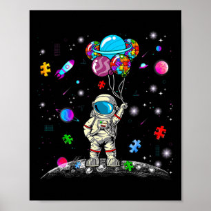 Astronaut Byllon Puzzle Space Autism Awareness för Poster
