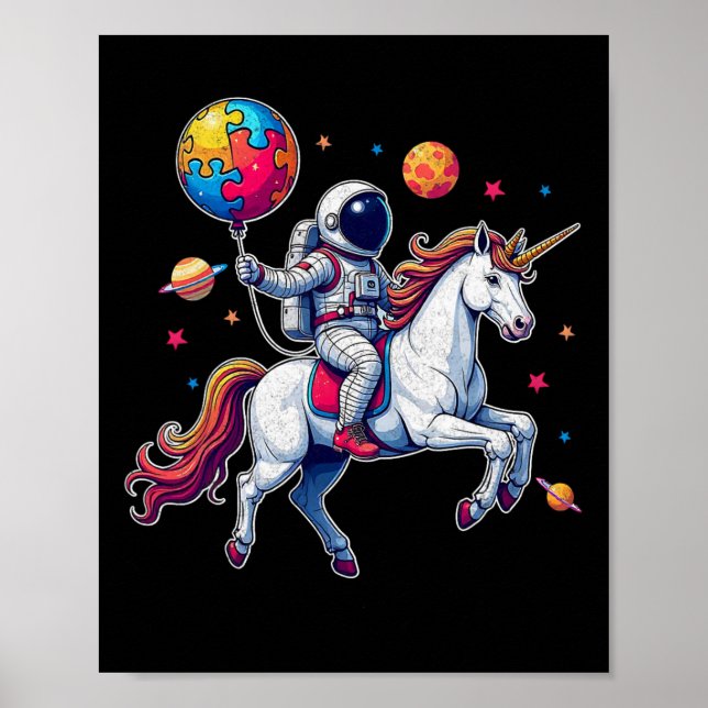 Astronaut Bylloon Autism Awareness Unicorn Autisti Poster (Framsidan)