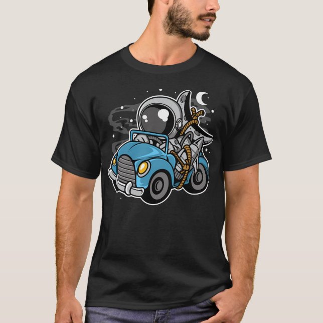 Astronaut Car Journey - Funny Rymden Älskare T Shirt (Framsida)