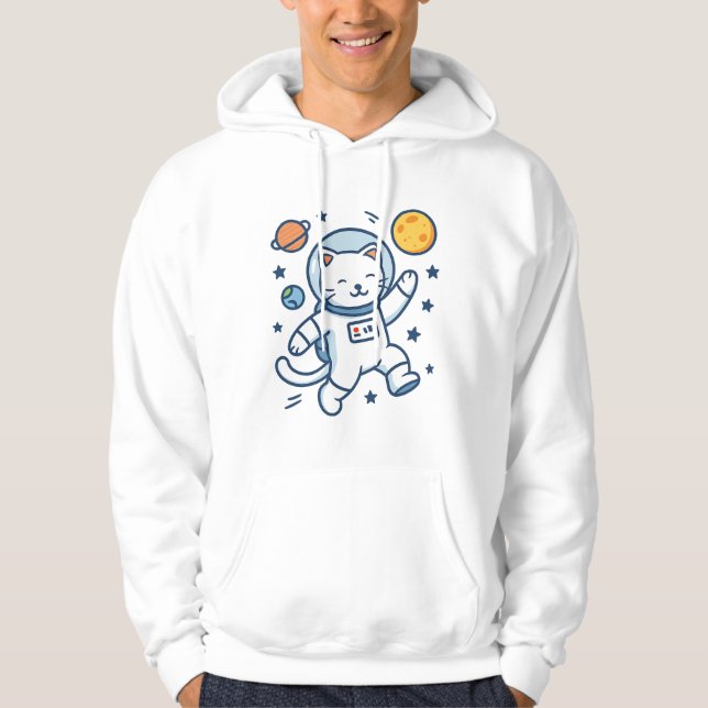 Astronaut Cat Äventyr Hoodie (Framsida)