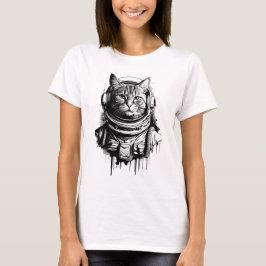 Astronaut Cat Bläck Art T Shirt