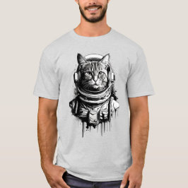 Astronaut Cat Bläck Art T Shirt