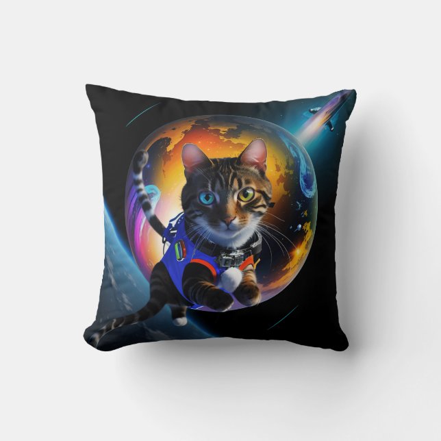 Astronaut Cat Cushion Kudde (Framsida)