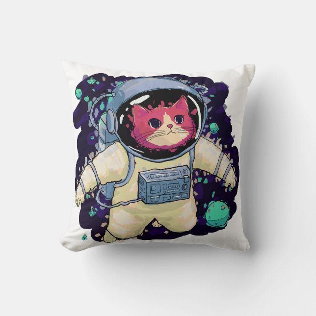 Astronaut Cat färglös Kudde (Framsida)