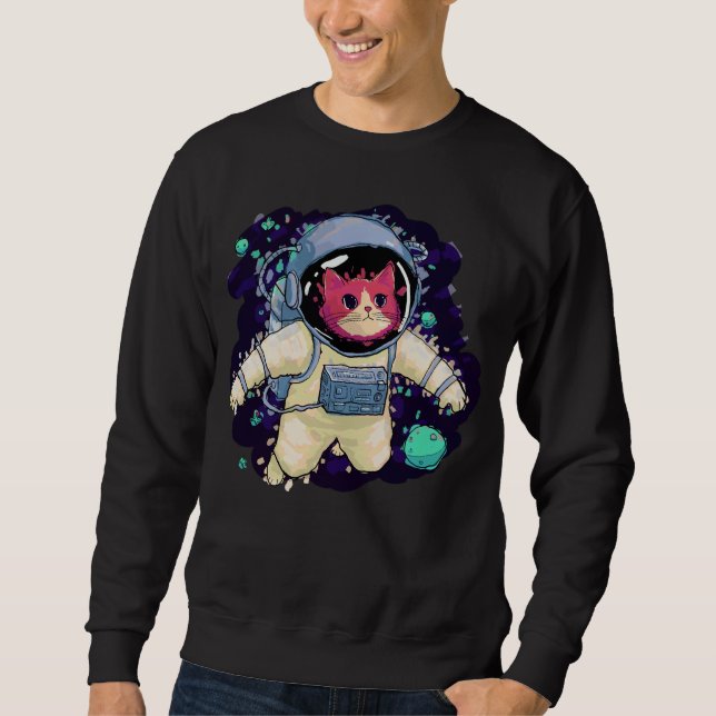 Astronaut Cat färglös Lång Ärmad Tröja (Framsida)