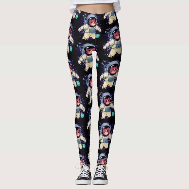 Astronaut Cat färglös Leggings (Framsida)