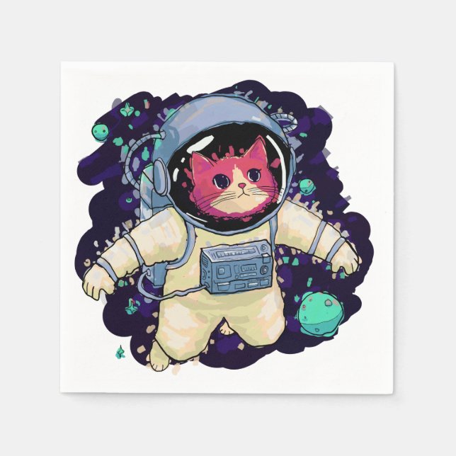 Astronaut Cat färglös Pappersservett (Framsidan)