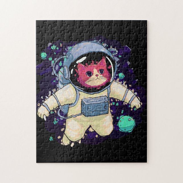 Astronaut Cat färglös Pussel (Vertikal)