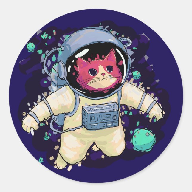Astronaut Cat färglös Runt Klistermärke (Framsida)