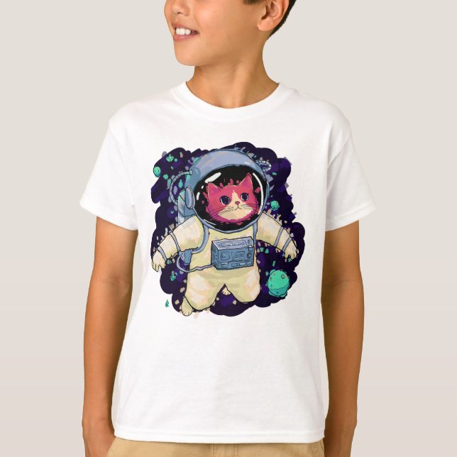 Astronaut Cat färglös T Shirt (Framsida)
