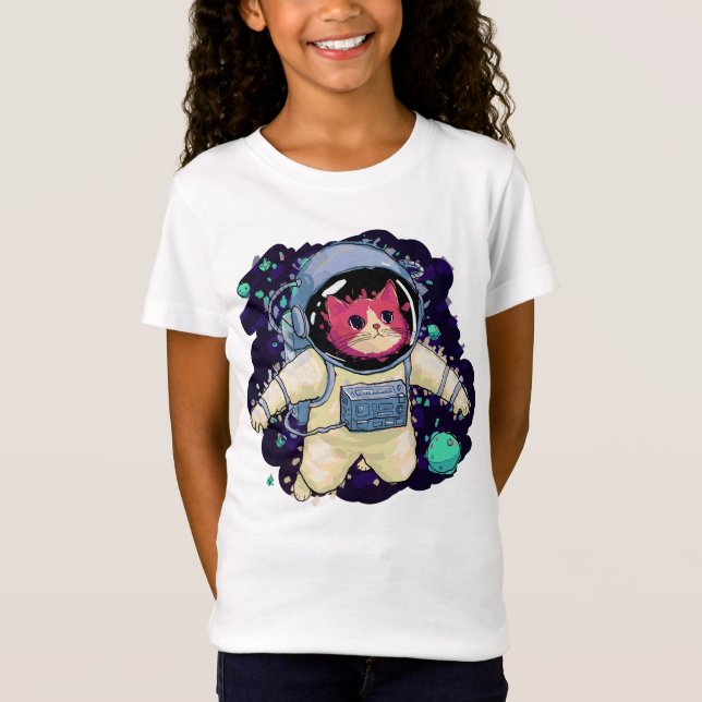 Astronaut Cat färglös T Shirt (Framsida)