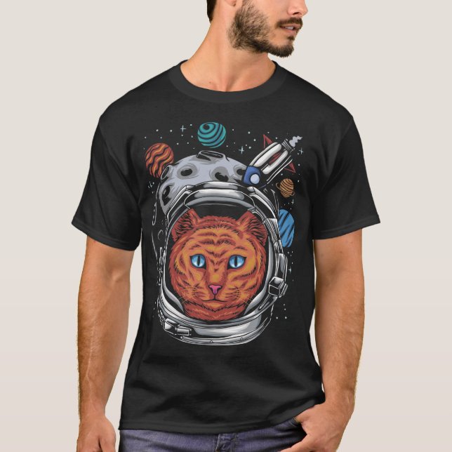 Astronaut Cat Helmet Space Katt T Shirt (Framsida)